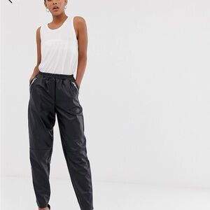 ASOS Black Faux Leather Elastic-Waist Joggers